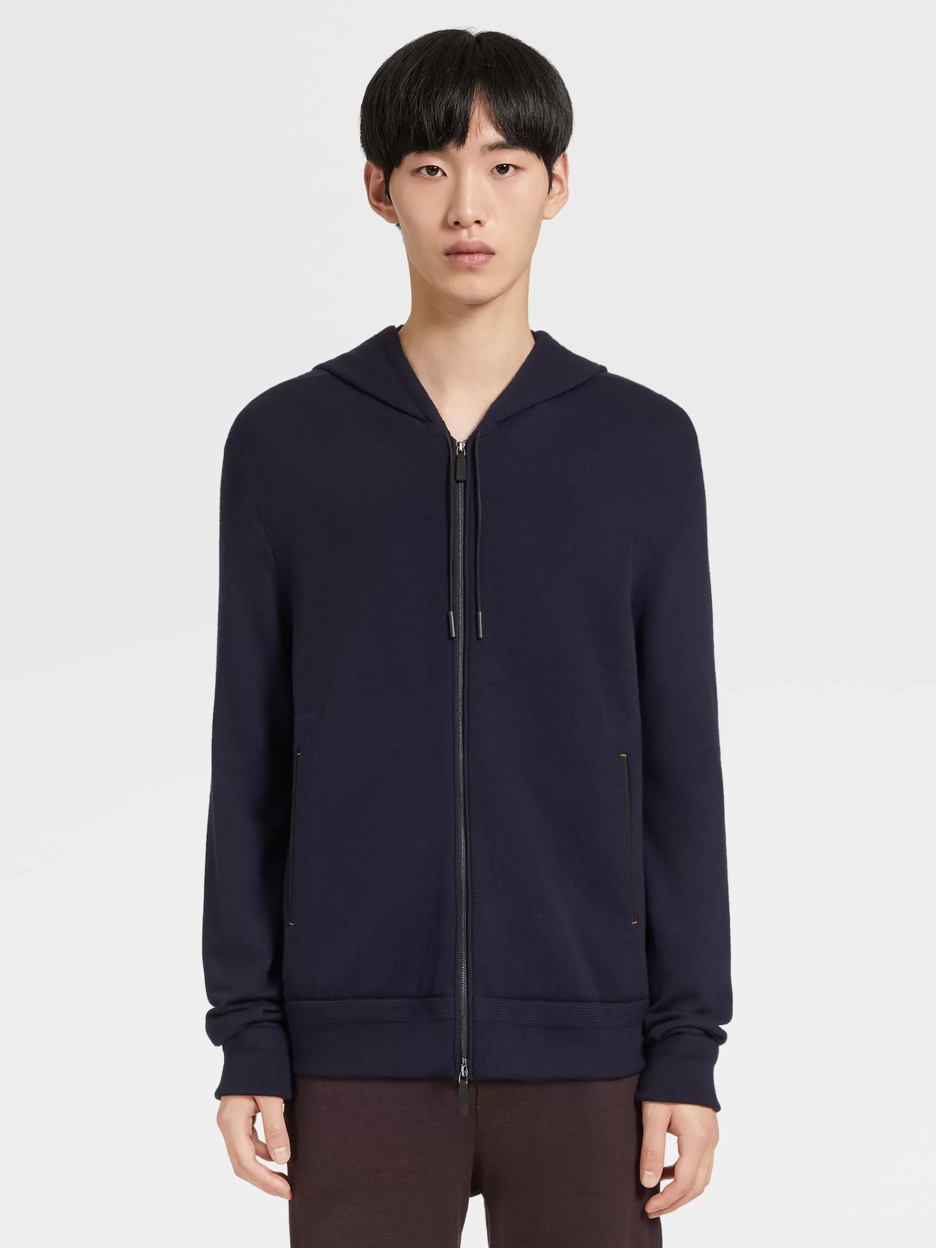 ZEGNA Malhas^Sweatshirt Com Capuz Em Malha De La 12Milmil12 Azul-Marinho