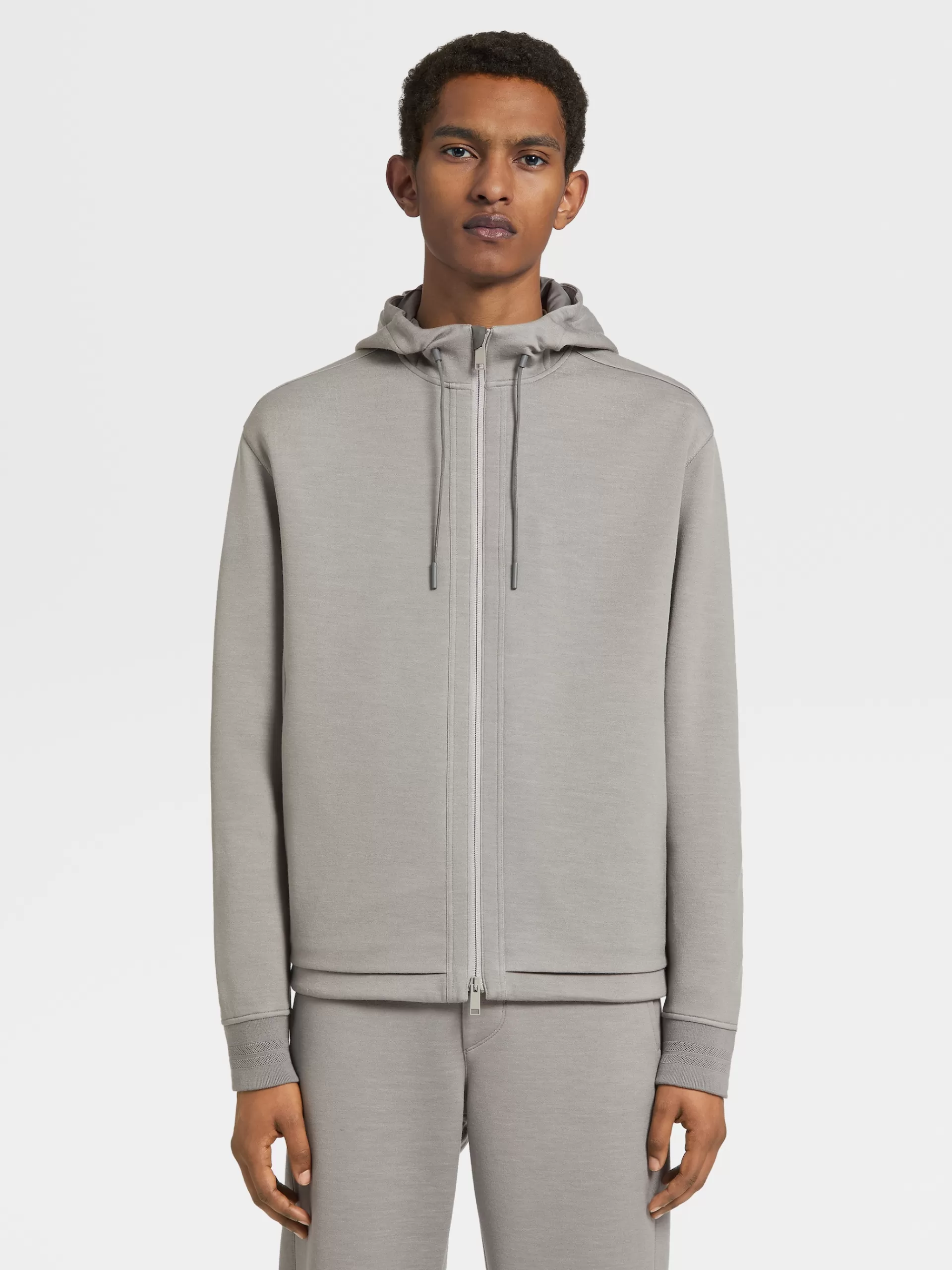 ZEGNA Sweatshirts^Sweatshirt High Performance™ Com Capuz E Fecho De Correr Integral Cinzento