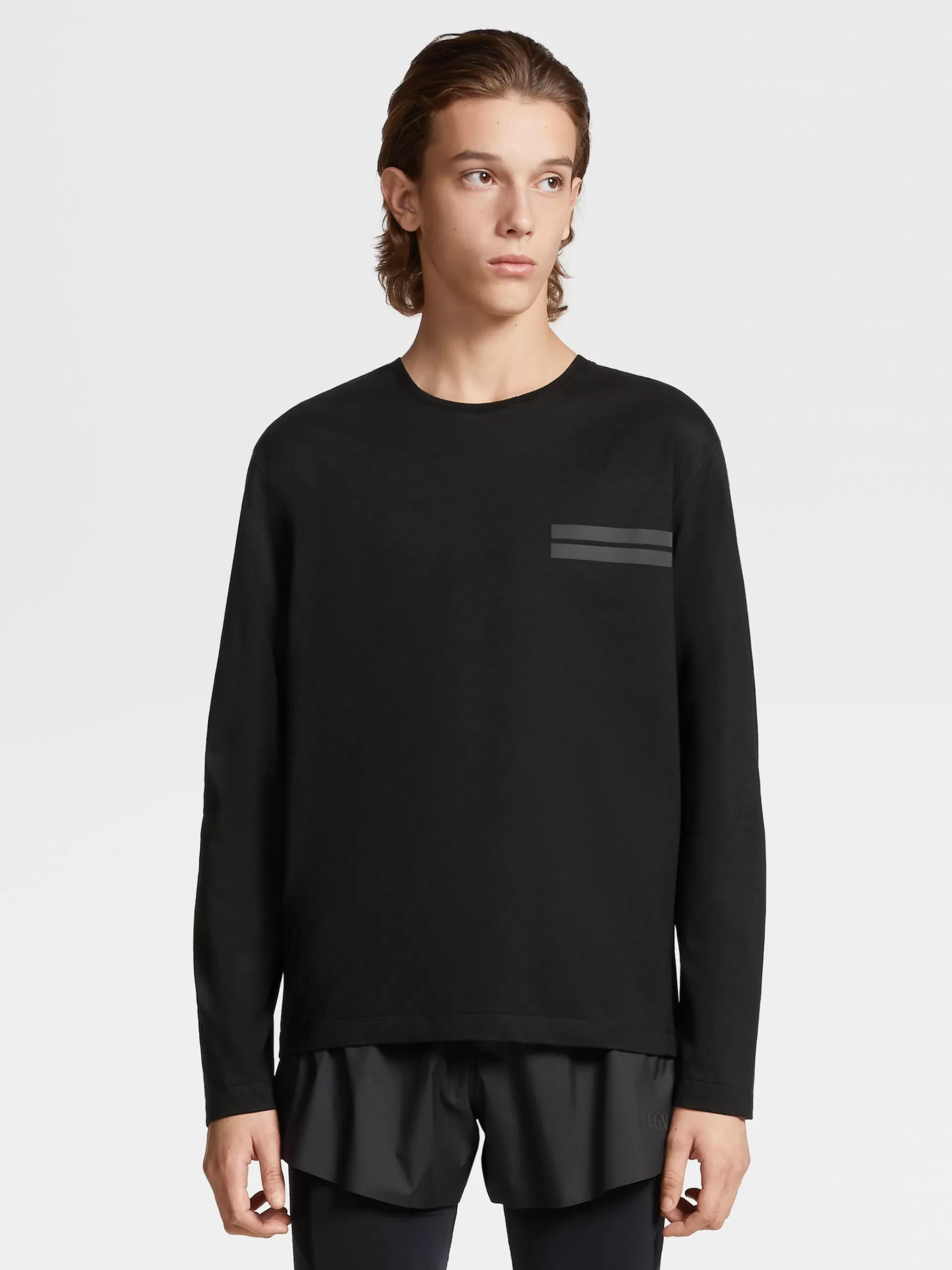 ZEGNA T-Shirts^T-Shirt De Manga Comprida Preta Em La High Performance™ Preto