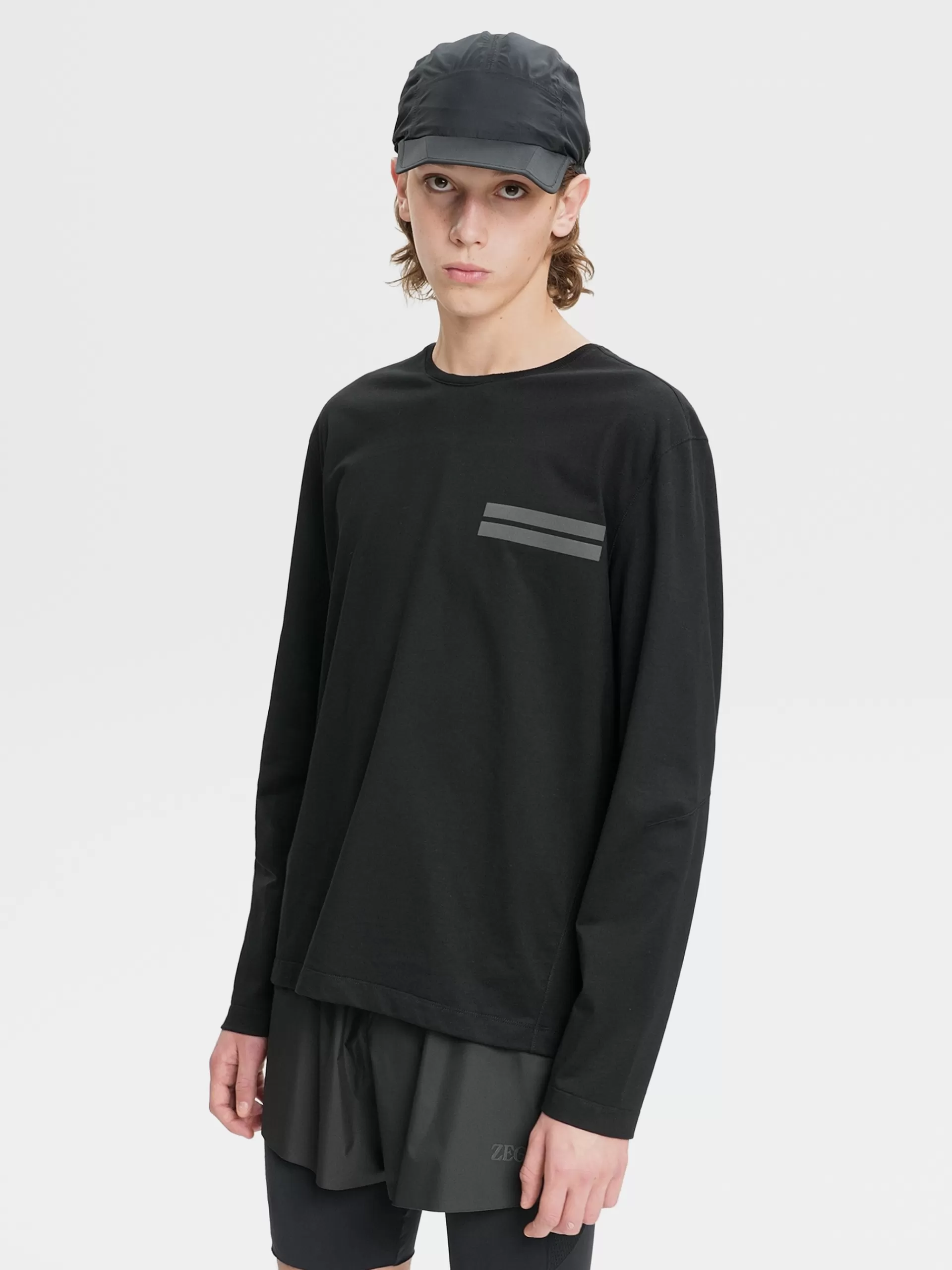 ZEGNA T-Shirts^T-Shirt De Manga Comprida Preta Em La High Performance™ Preto