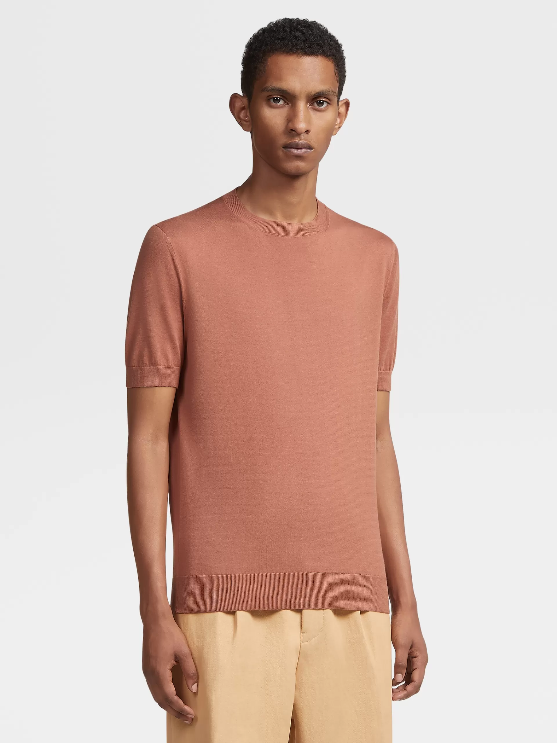 ZEGNA T-Shirts^T-Shirt De Manga Curta Bordo-Clara Em Malha Premium Cotton Bordo-Claro