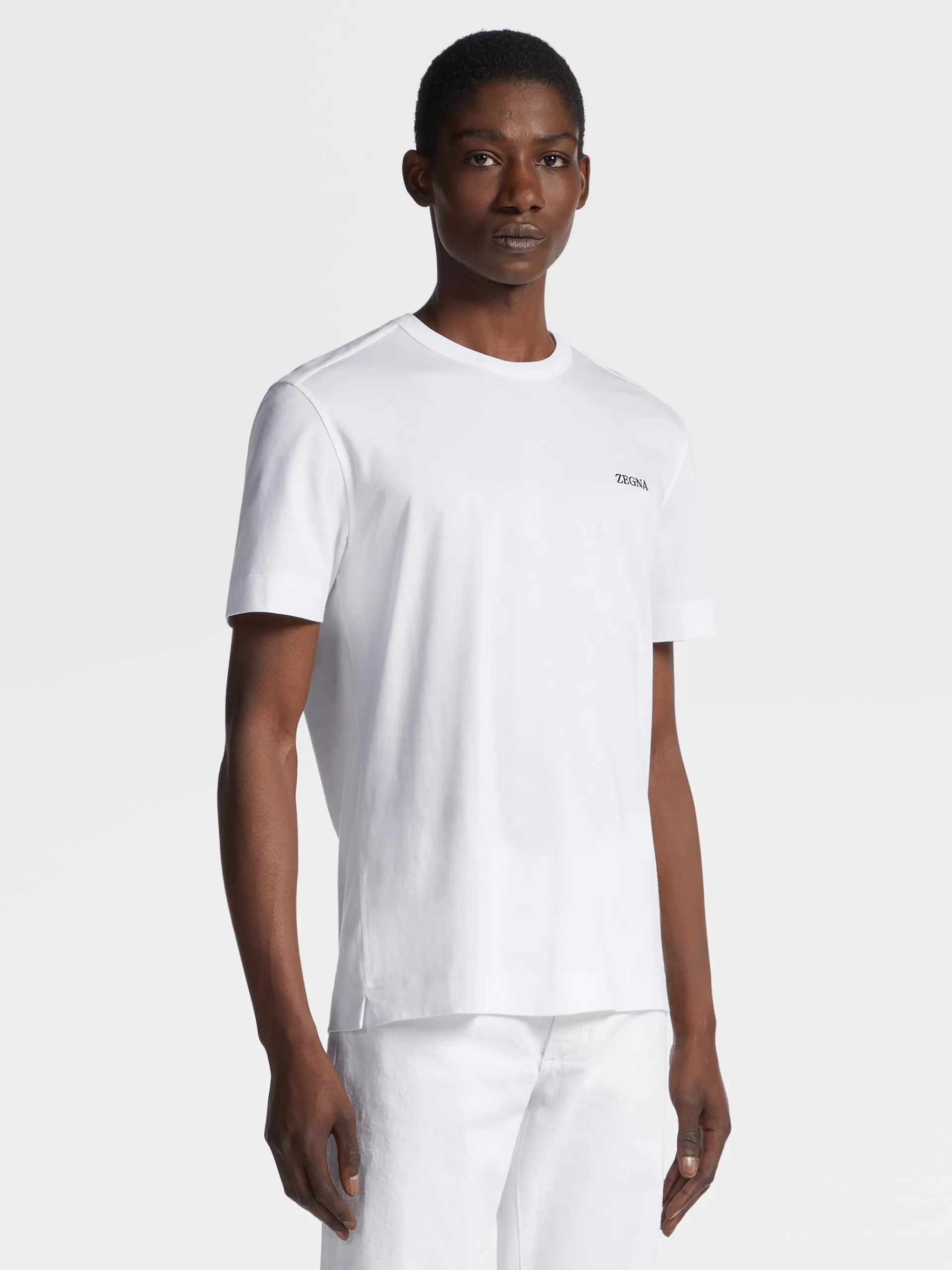 ZEGNA T-Shirts^T-Shirt De Manga Curta Branca Em Algodao Puro Branco