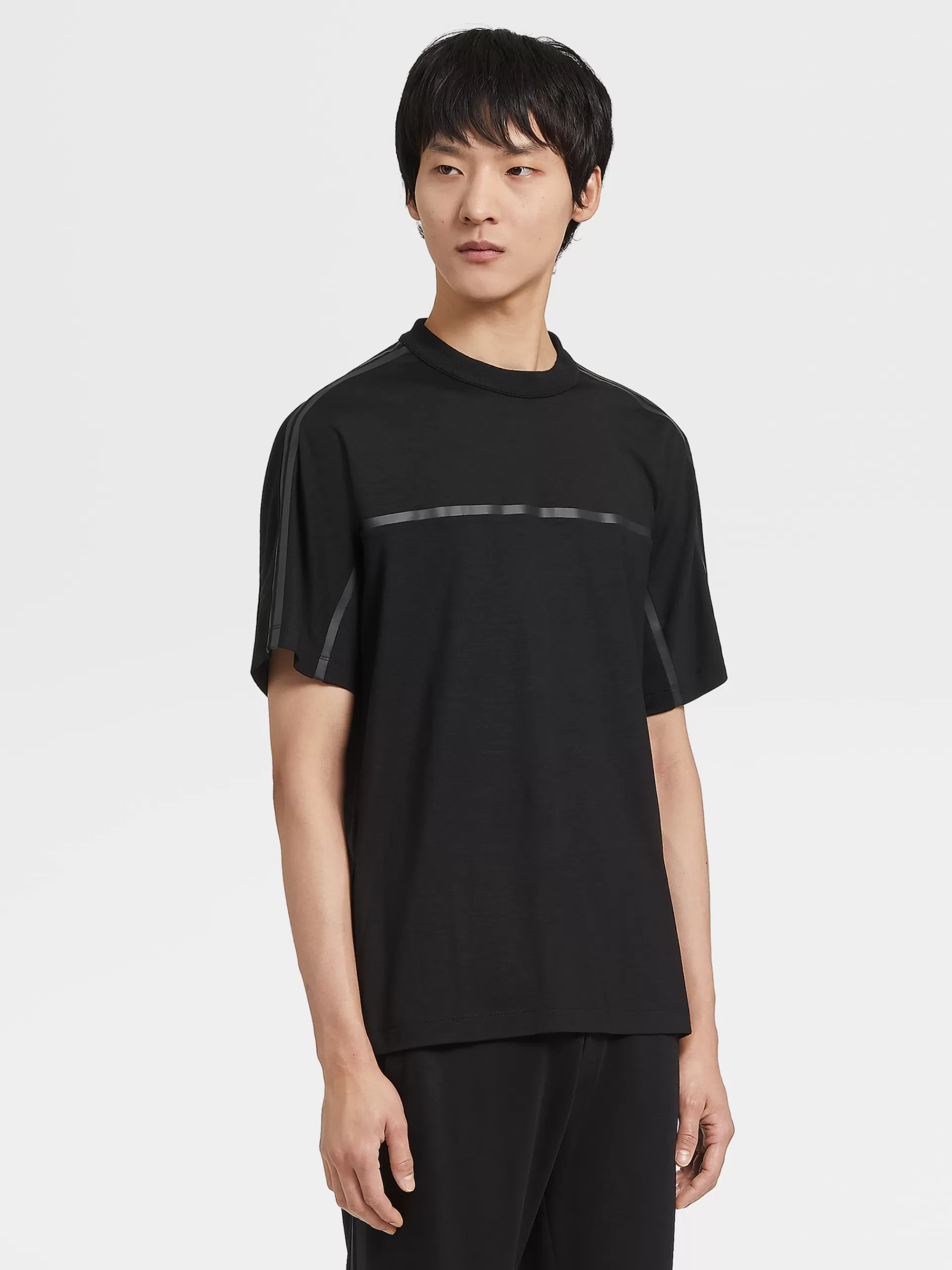 ZEGNA T-Shirts^T-Shirt De Manga Curta De La Techmerino™ Preta Preto