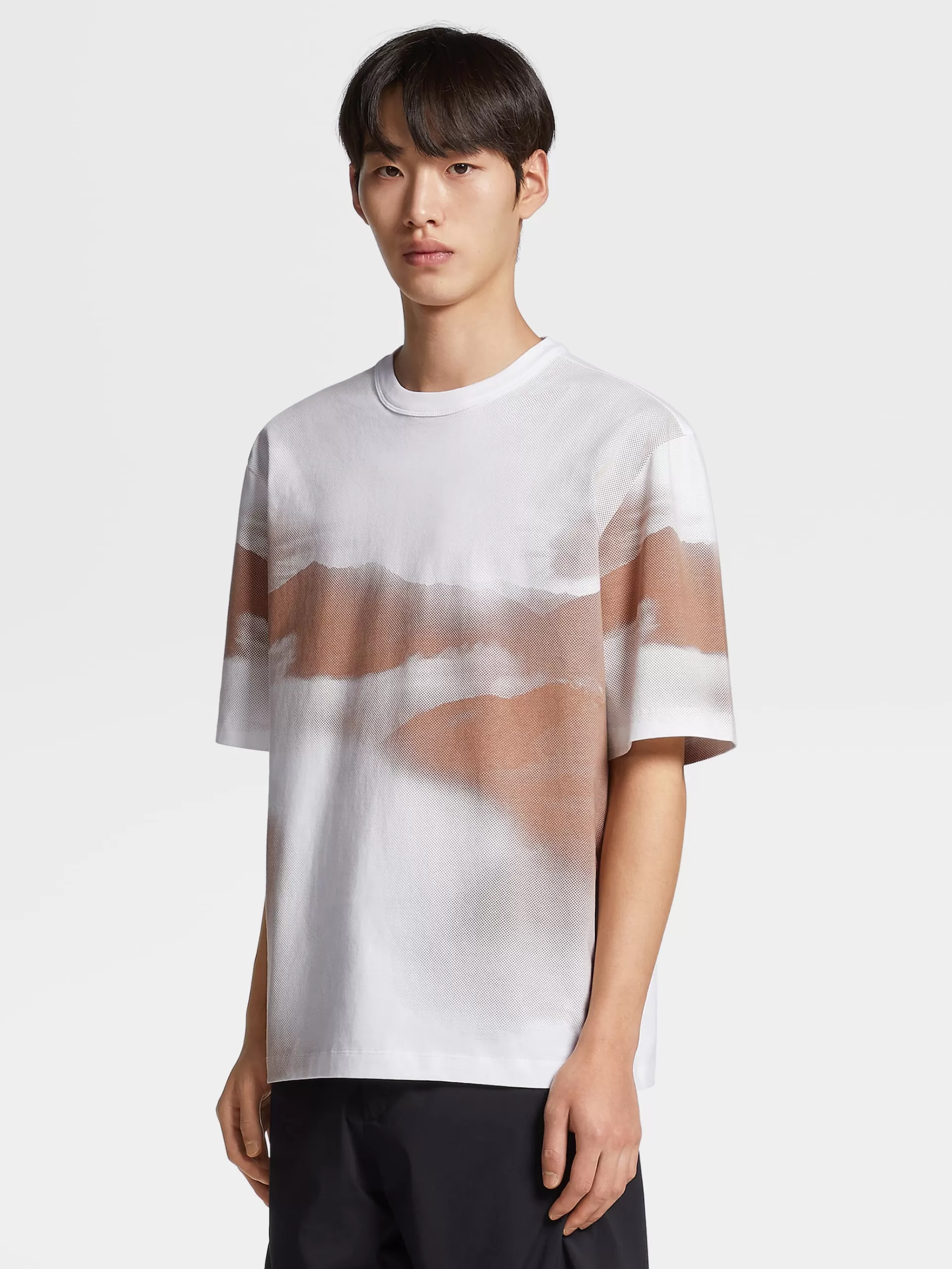 ZEGNA T-Shirts^T-Shirt De Manga Curta Em Algodao Estampado #Usetheexisting™ Em Branco Esbatido E Rosa-Velho Branco/Rosa-Velho