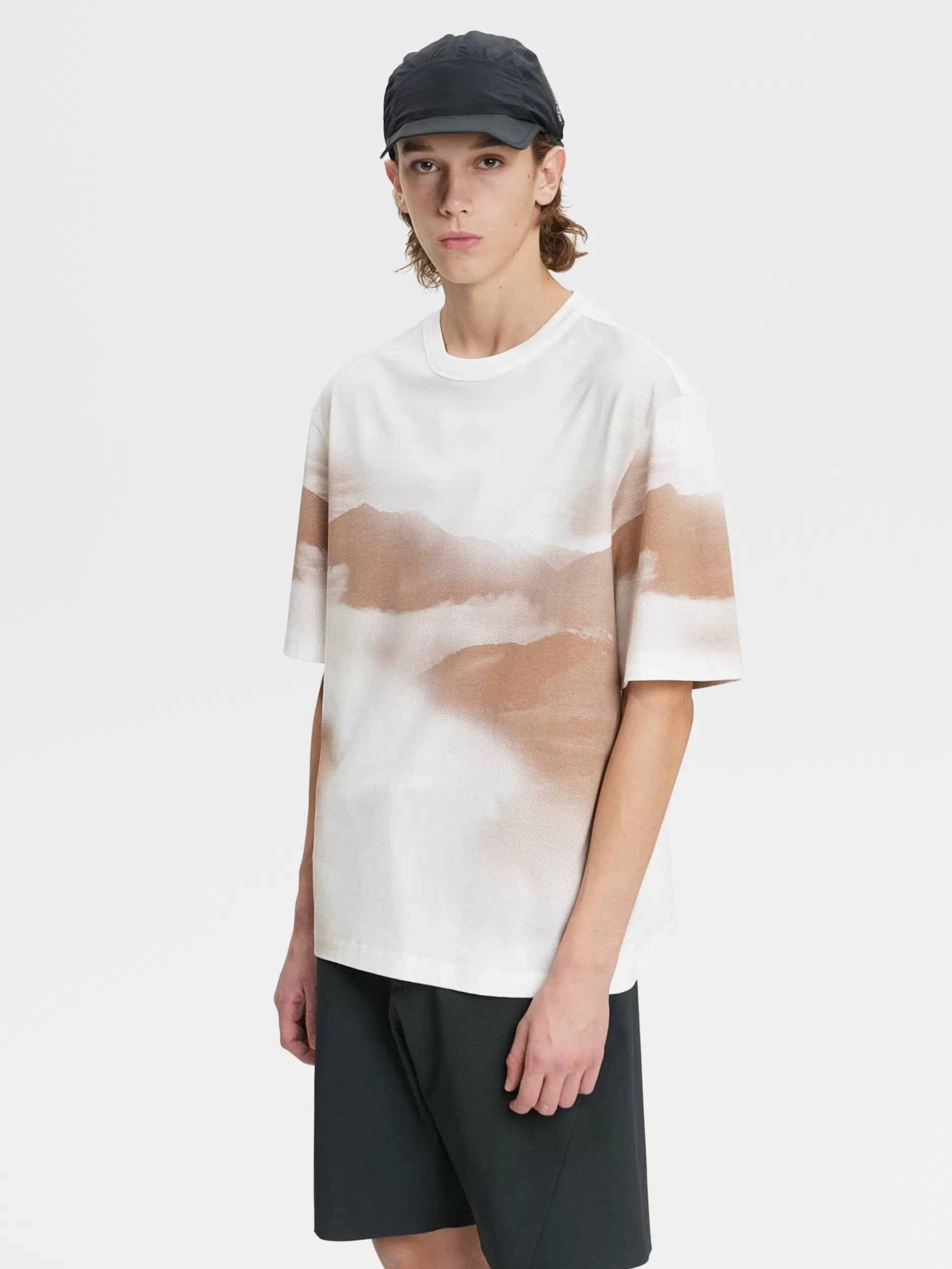 ZEGNA T-Shirts^T-Shirt De Manga Curta Em Algodao Estampado #Usetheexisting™ Em Branco Esbatido E Rosa-Velho Branco/Rosa-Velho