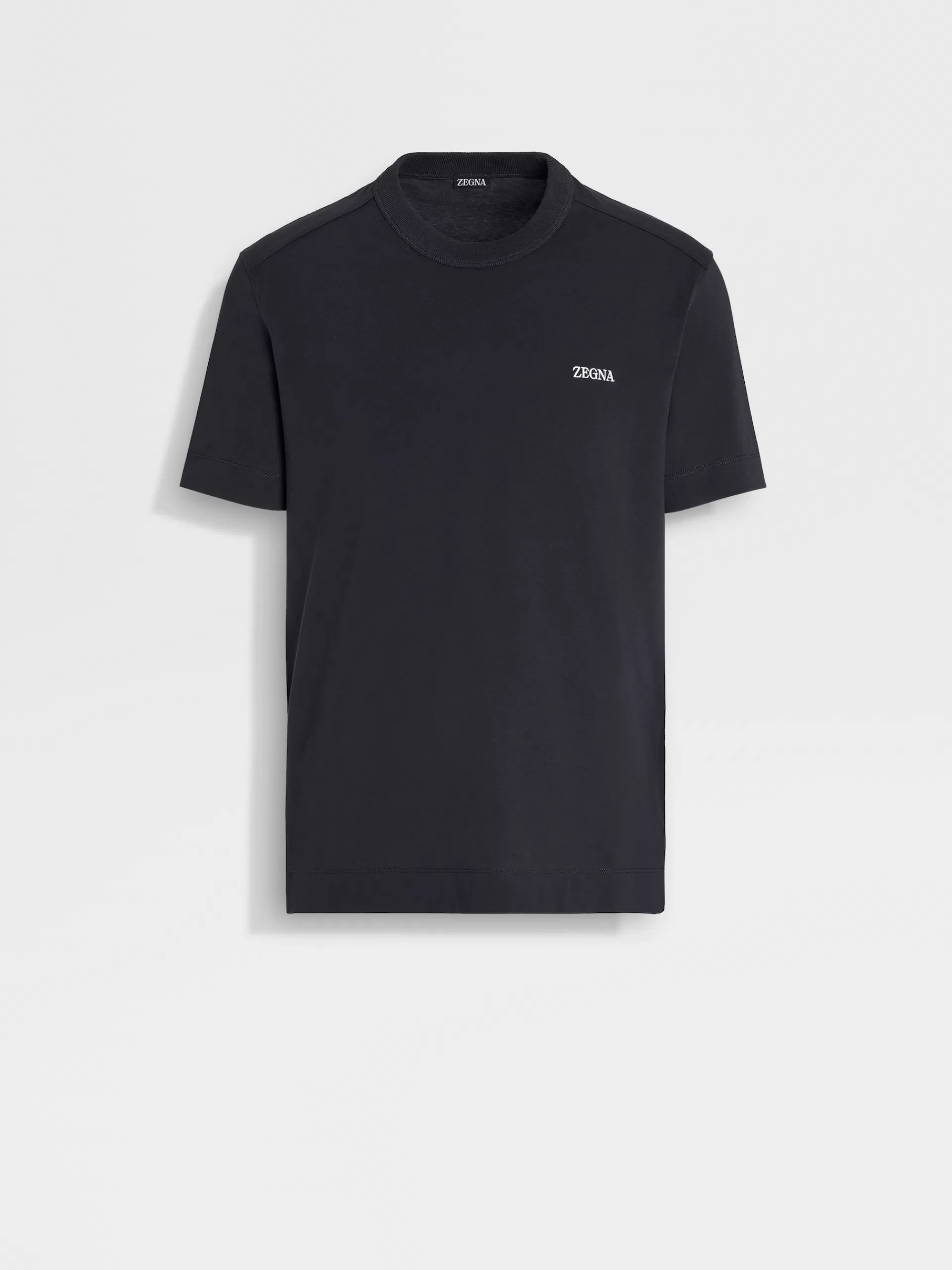 ZEGNA T-Shirts^T-Shirt De Manga Curta Em Algodao Puro Azul-Marinho