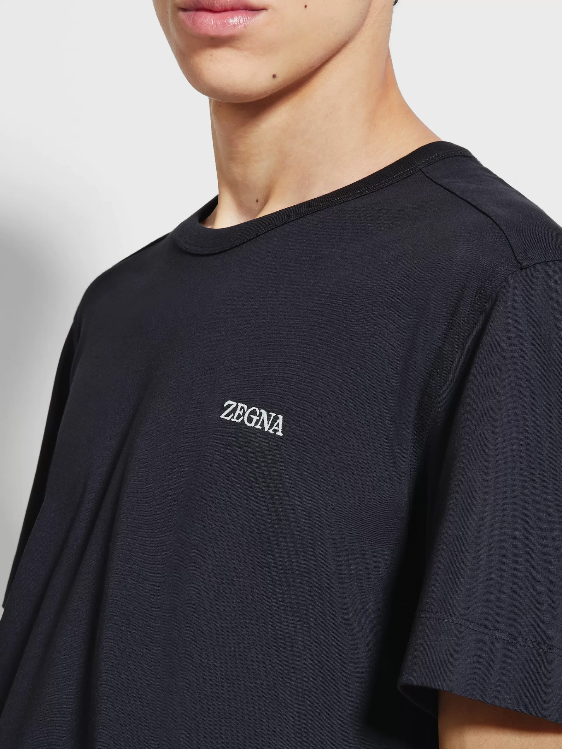 ZEGNA T-Shirts^T-Shirt De Manga Curta Em Algodao Puro Azul-Marinho