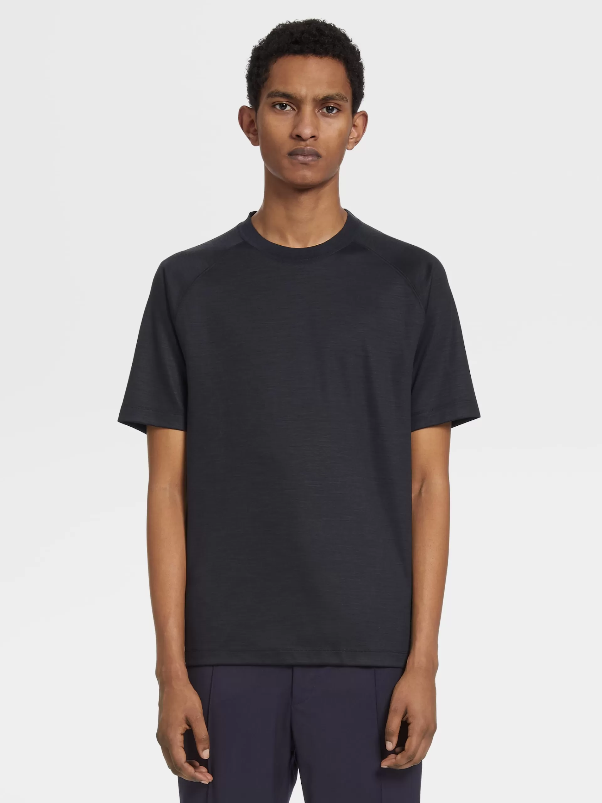 ZEGNA T-Shirts^T-Shirt De Manga Curta Em La High Performance™ Azul-Marinho