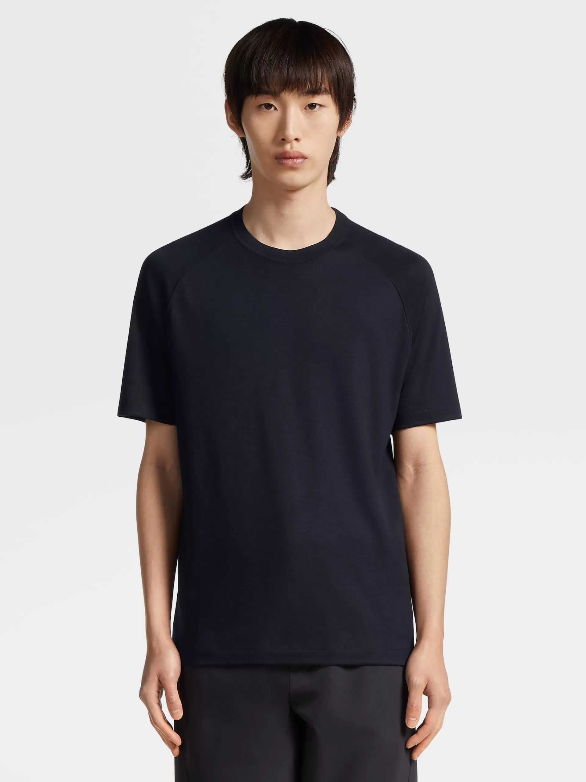 ZEGNA T-Shirts^T-Shirt De Manga Curta Em La High Performance™ Azul-Marinho