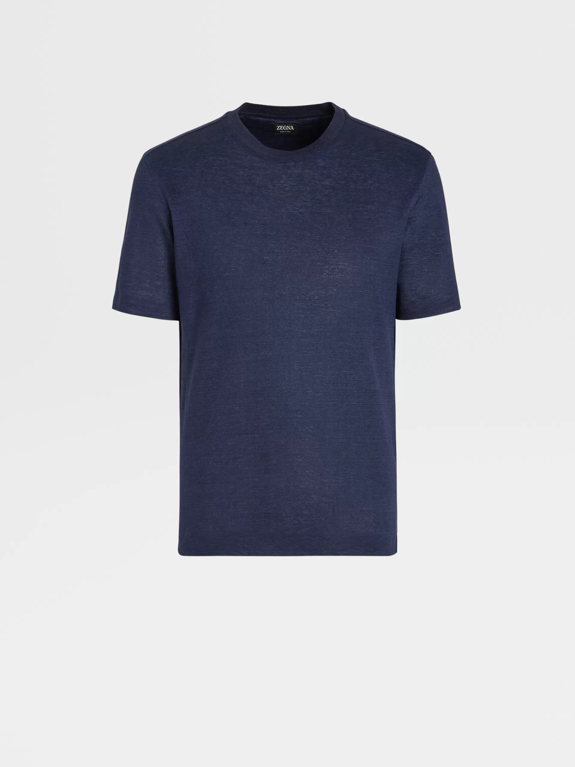 ZEGNA T-Shirts^T-Shirt De Manga Curta Em Linho Puro Azul-Marinho