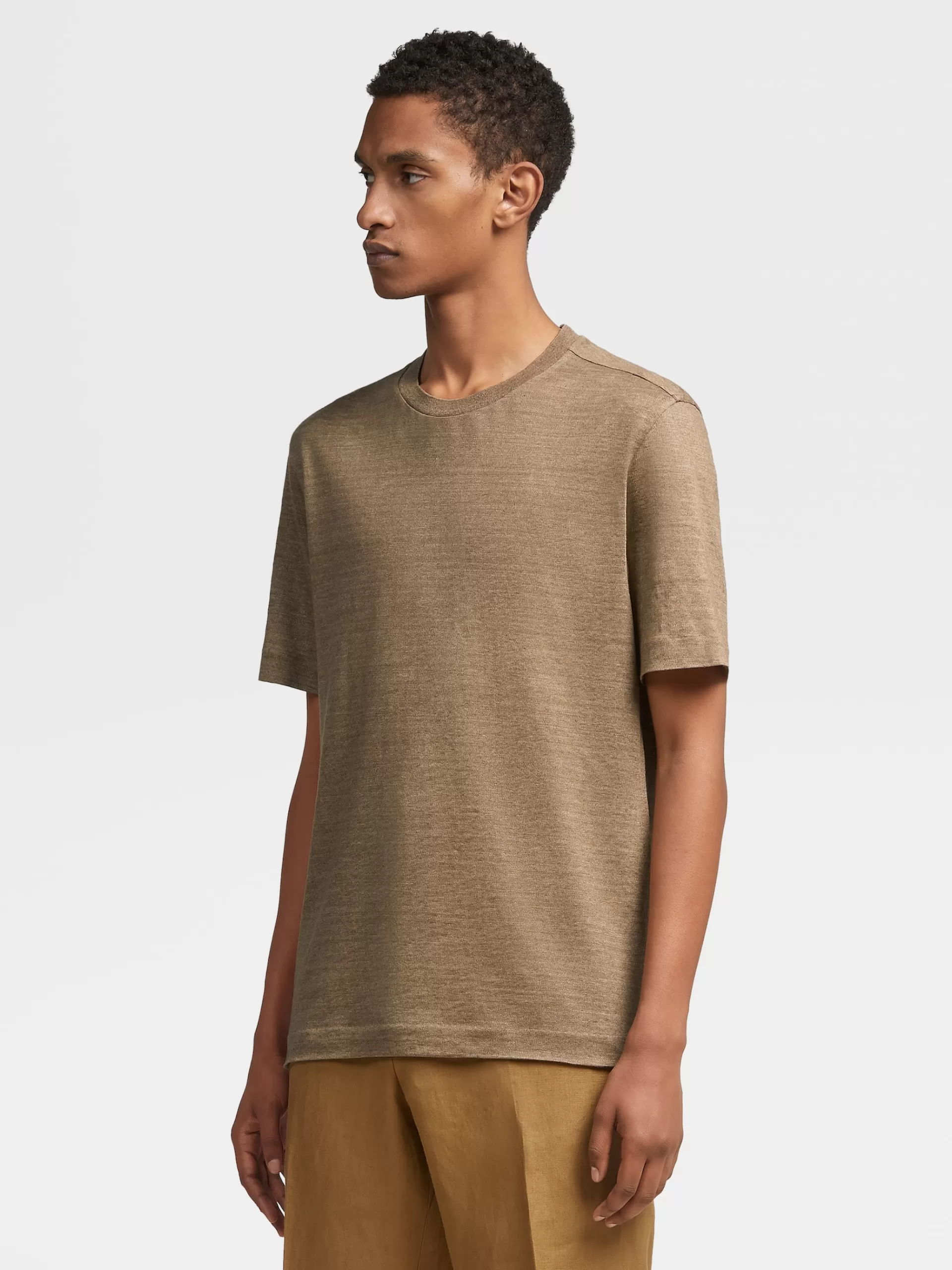 ZEGNA T-Shirts^T-Shirt De Manga Curta Em Linho Puro Verde-Tropa Claro