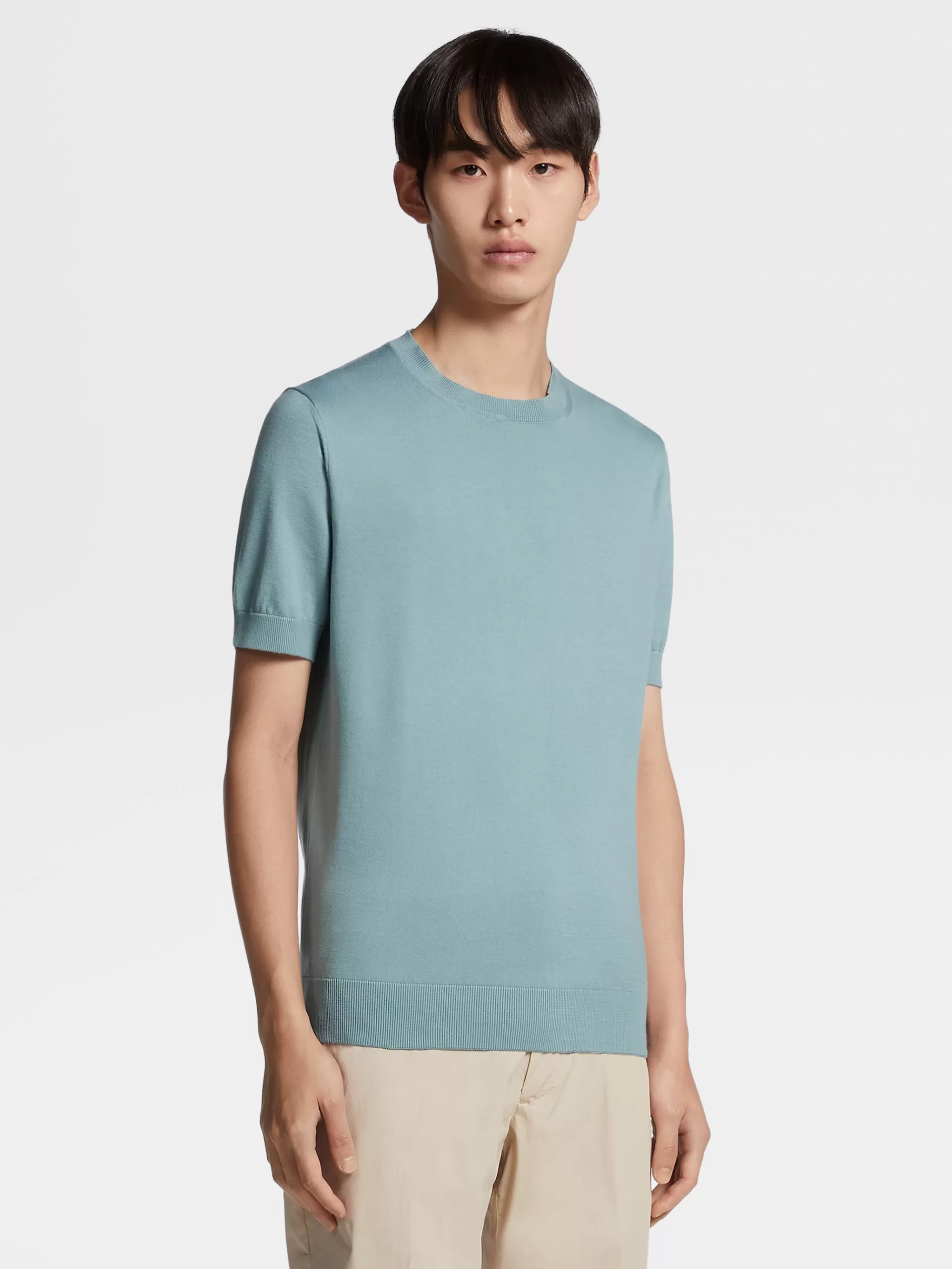 ZEGNA T-Shirts^T-Shirt De Manga Curta Em Malha Premium Cotton Verde-Agua