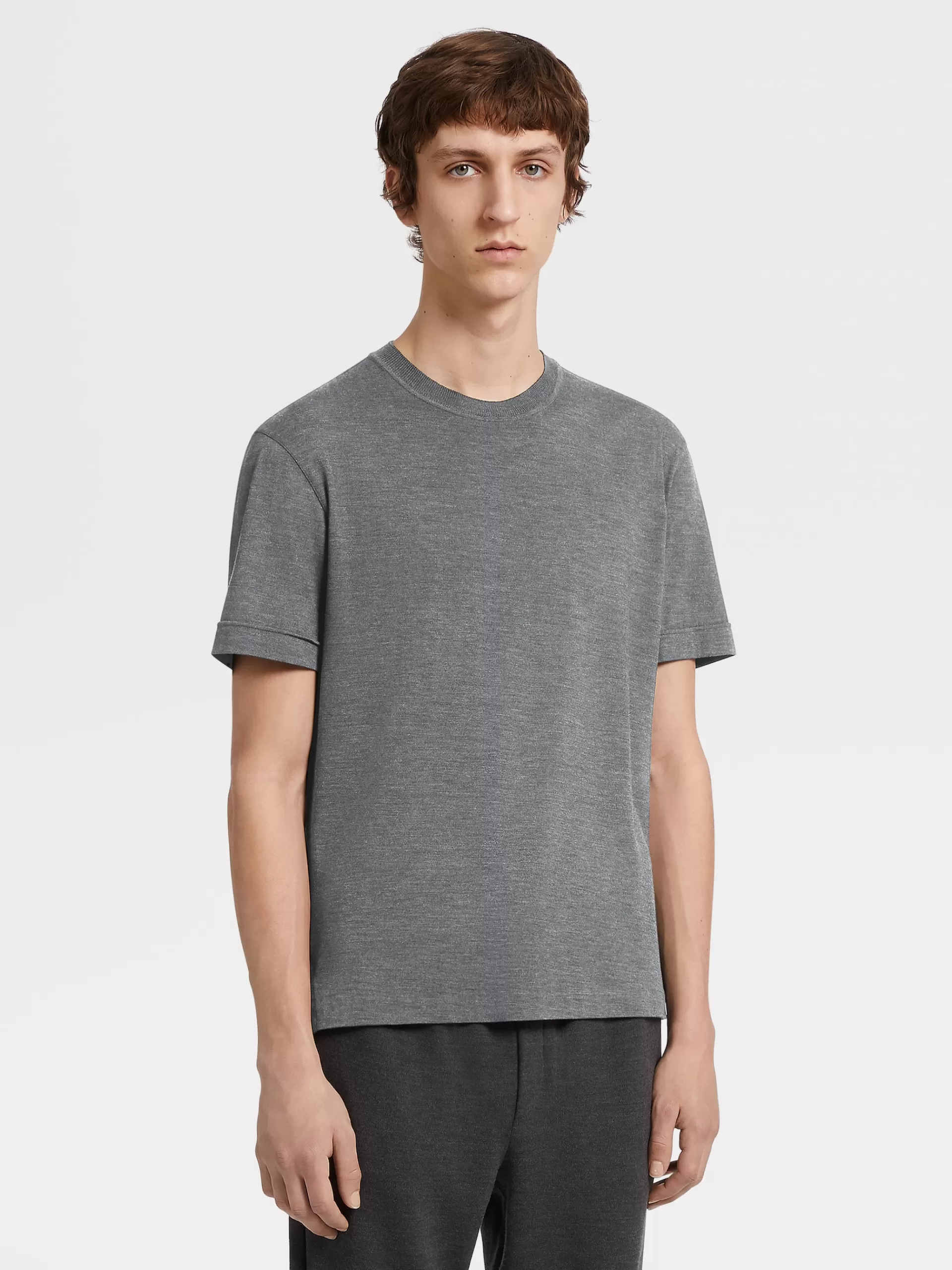 ZEGNA T-Shirts^T-Shirt De Manga Curta No Tom Em La 12Milmil12 Cinzento Mesclado