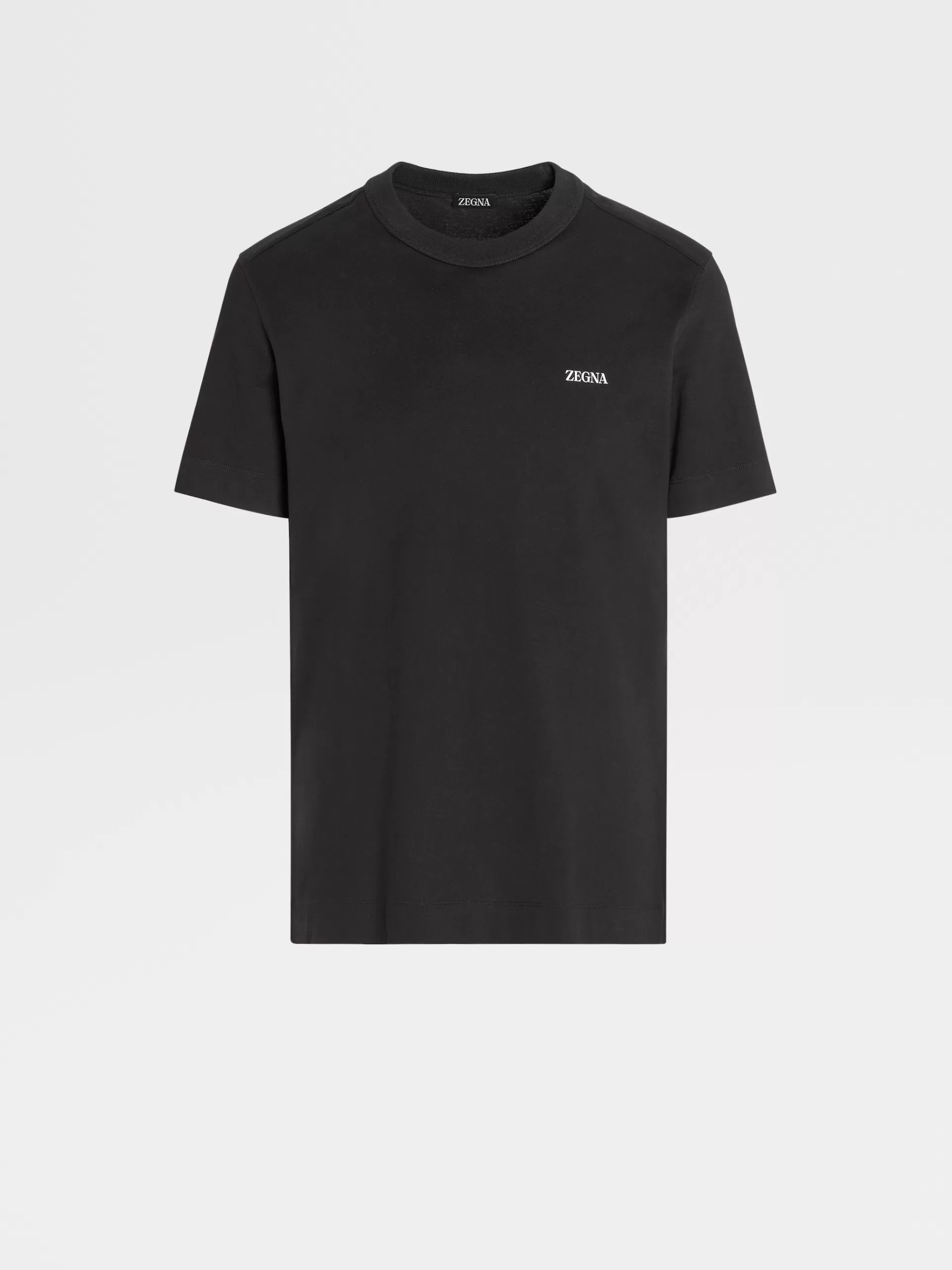 ZEGNA T-Shirts^T-Shirt De Manga Curta Preta Em Algodao Puro Preto