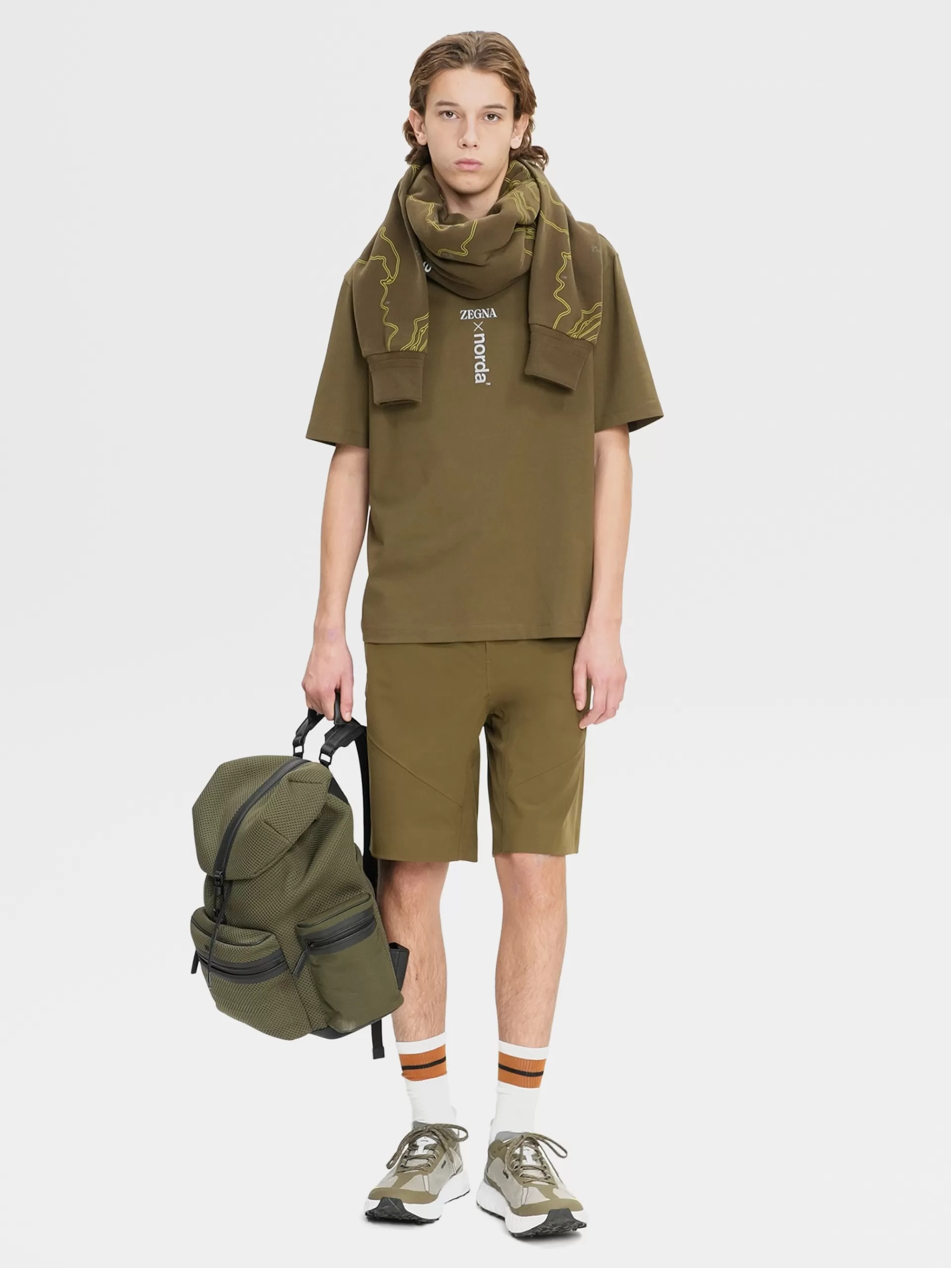 ZEGNA Roupa Desportiva^T-Shirt De Manga Curta X Norda™ Em Algodao #Usetheexisting™ Estampado Verde-Azeitona