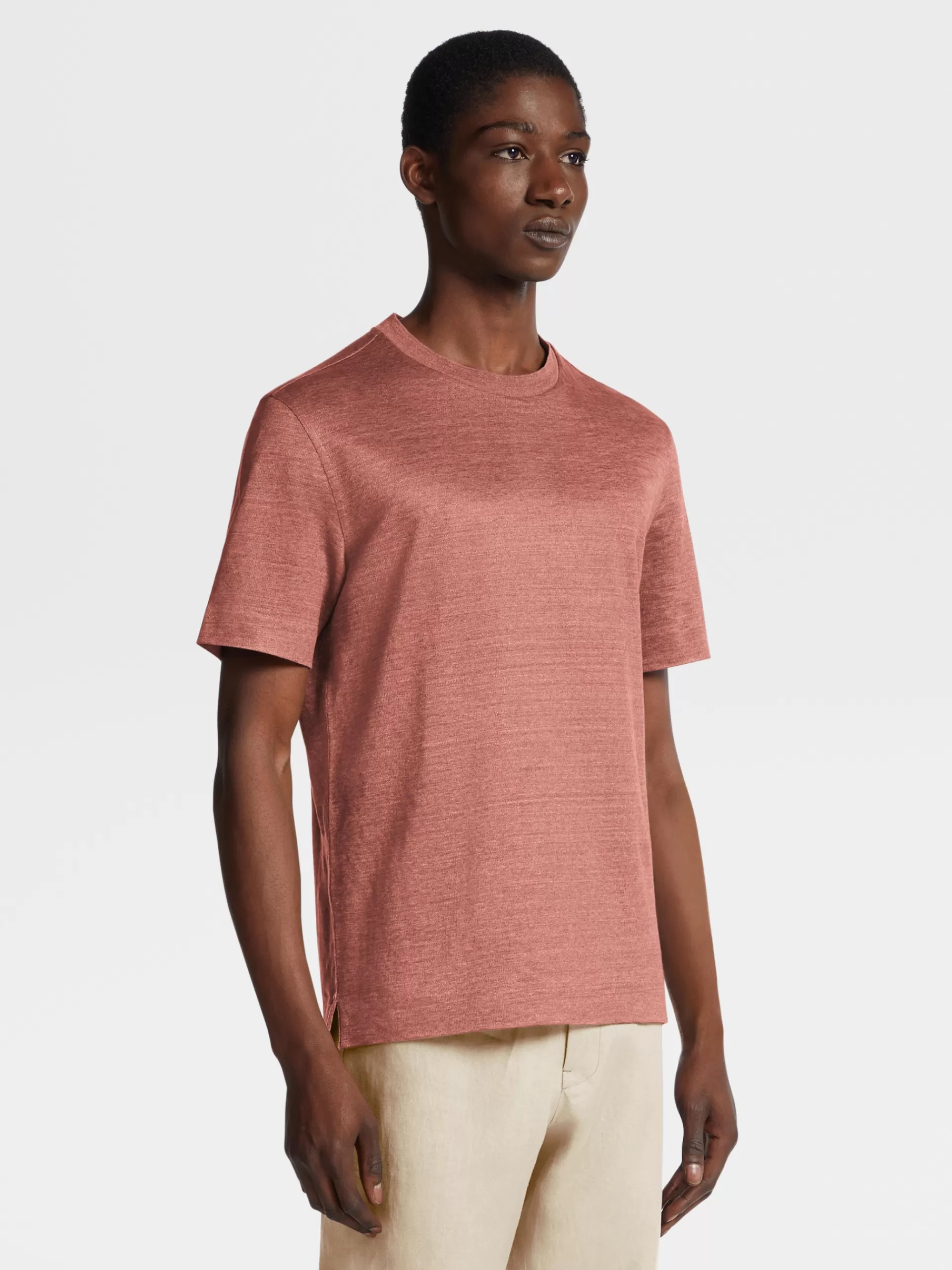 ZEGNA T-Shirts^T-Shirt Em Linho Rosa-Velho