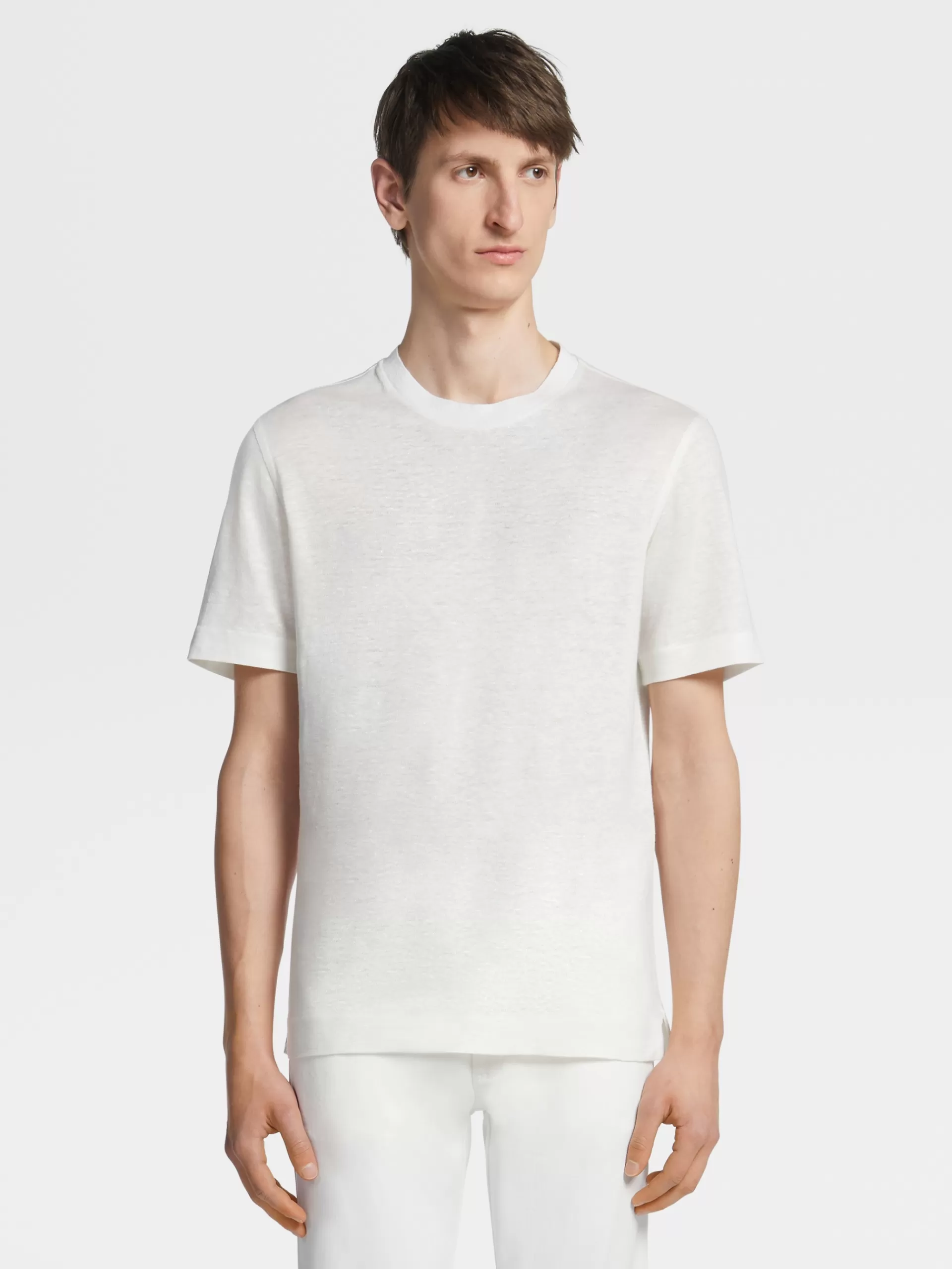 ZEGNA T-Shirts^T-Shirt Em Linho Branco