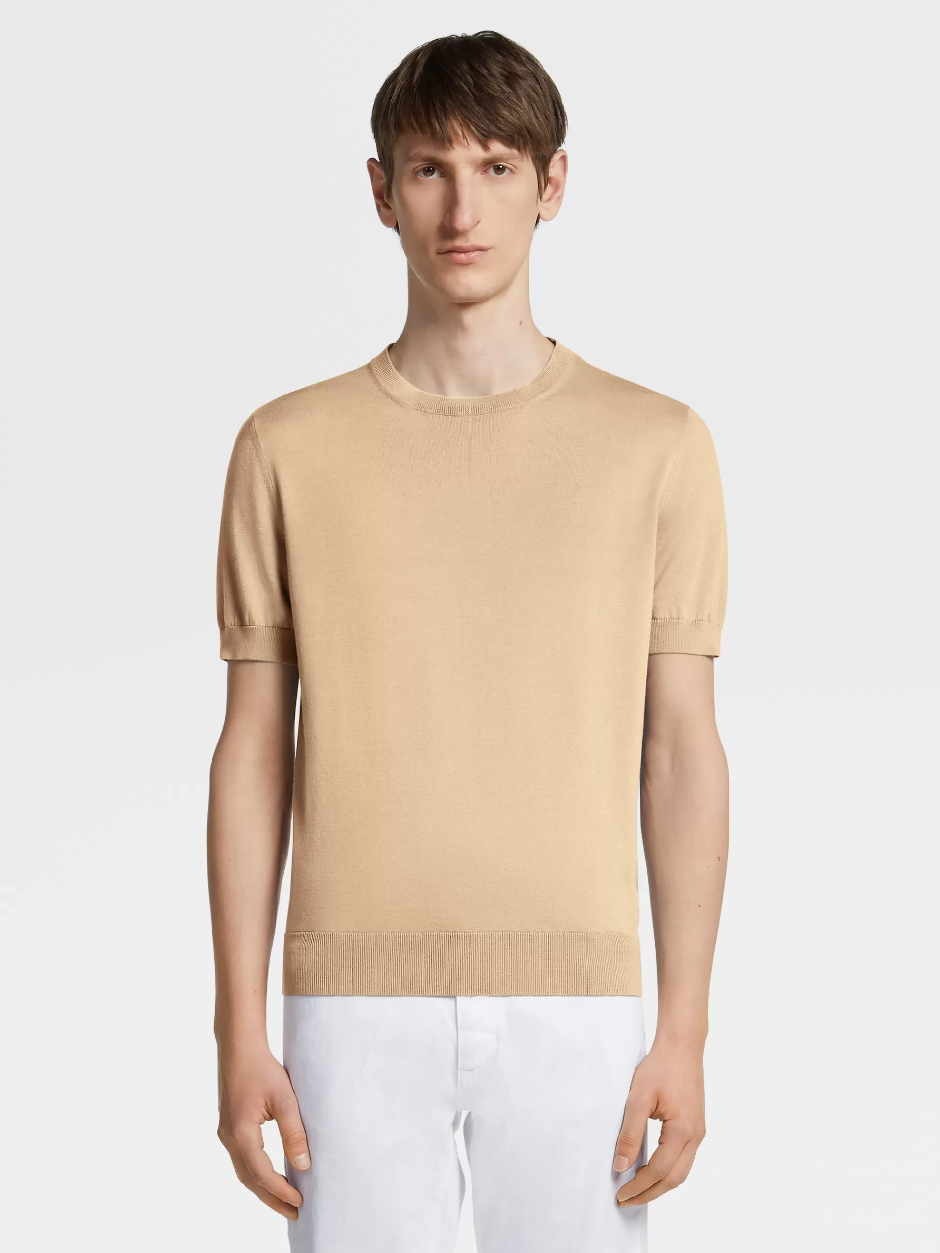 ZEGNA Malhas^T-Shirt Em Premium Cotton Cor De Pessego